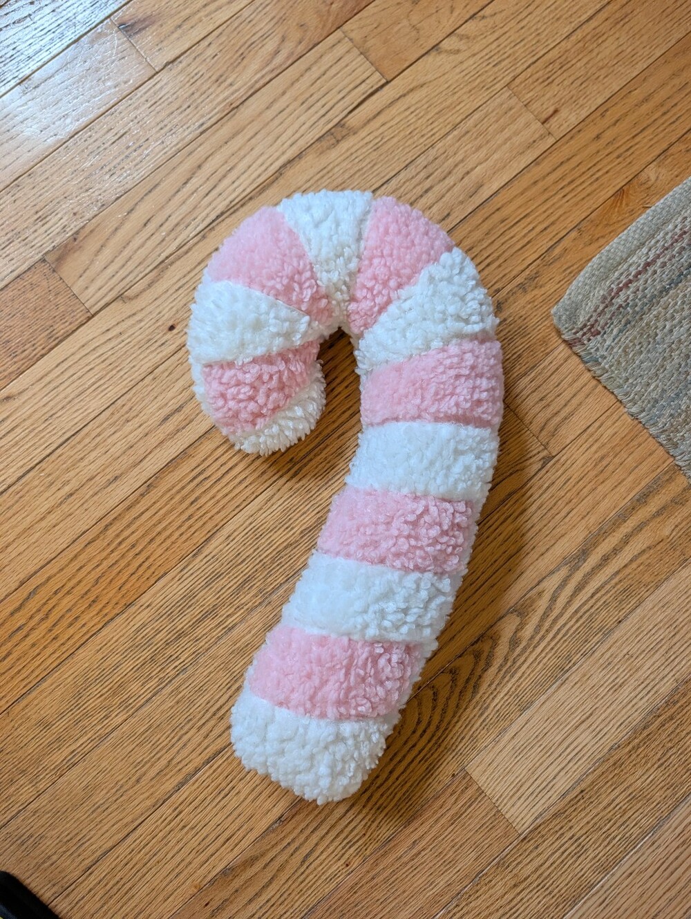 Sherpa Fleece Pink White Candy Cane Pillow Christmas Pastel Fuzzy Accent Holiday